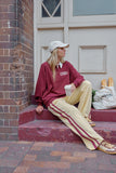 Ceres Life - Gigi Wide Leg Terry Trackpant - Butter Washed Burgundy Side Stripe