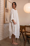 Eadie Lifestyle - The Carter Malle Linen Dress - Off White With Nutmeg Stripe
