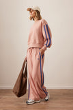 Ceres Life - Gigi Wide Leg Terry Trackpant - Pink Clay Washed Navy Side Stripe