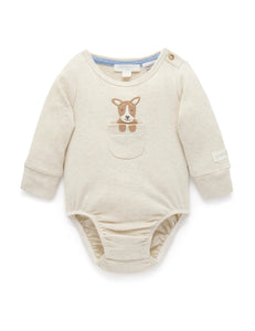 Purebaby - Peekaboo Bodysuit - Doggy - Wheat Melange