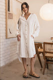 Eadie Lifestyle - Carter Fundamental Linen Shirt Dress - Off White With Nutmeg Stripe