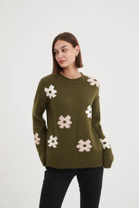 Tirelli - Flower Contrast Knit - Dark Moss