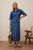 Ceres Life - Rae Long Sleeve Midi Dress - Fresh Indigo