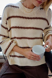 Ceres Life - Lila Oversized Knit Crew - Ecru Stripe