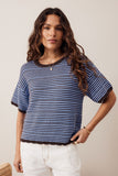 Ceres Life - Nina Boxy Knit Tee - Brunette Sky Blue Stripe