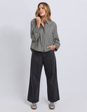 Foxwood - Ramona Crop Shirt - Charcoal & White Stripe