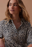 Ceres Life - Ava Short Sleeve Yoke Detail Midi Dress - Leopard Linen Blend