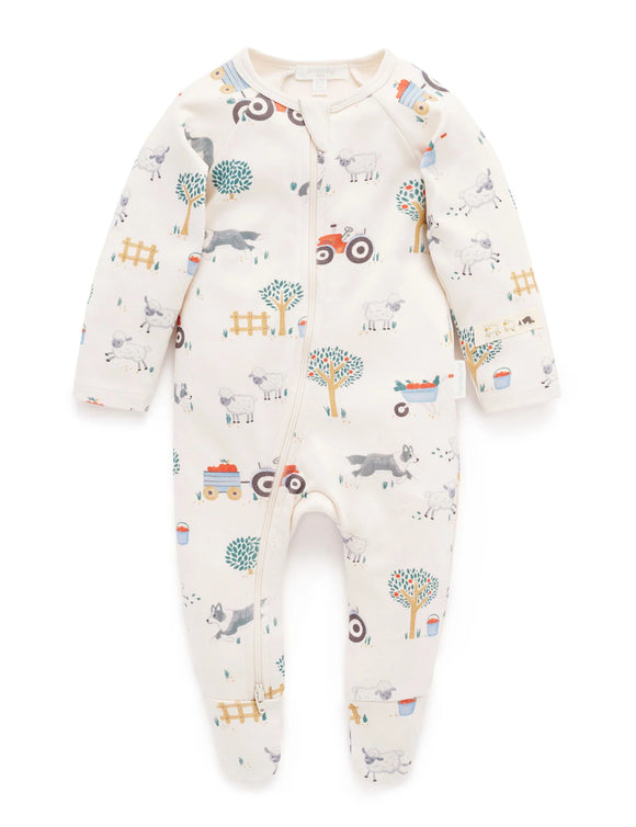 Purebaby - Thick Zip Growsuit - Hearding Sheep