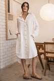 Eadie Lifestyle - Carter Fundamental Linen Shirt Dress - Off White With Nutmeg Stripe
