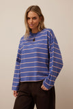Ceres Life - Beau Long Sleeve Slouchy Tee - Washed Navy / Pink Clay