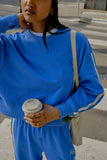 Ceres Life - Sasha Sporty Slouchy Crew - Marine Blue Side Stripe
