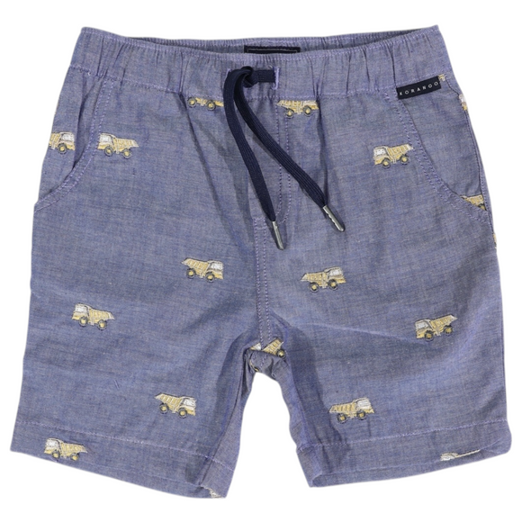 Korango - Embroidered Truck Chambray Shorts - Dark