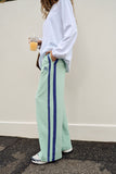 Ceres Life - Gigi Wide Leg Terry Trackpant - Seafoam/Polo Blue Side Stripe