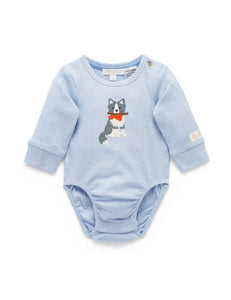 Purebaby - Country Air Melange Appliqué Bodysuit - Sheep Dog