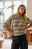 Ceres Life - Lila Oversized Knit Crew - Grey Marle Stripe