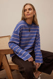 Ceres Life - Beau Long Sleeve Slouchy Tee - Washed Navy / Pink Clay