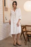 Eadie Lifestyle - Carter Fundamental Linen Shirt Dress - Off White With Nutmeg Stripe