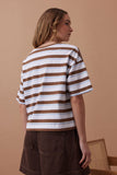 Ceres Life - Boa Boxy Pocket Tee - White / Milk Chocolate Chalk Stripe