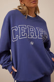 Ceres Life - Isla Oversized Slouchy Crew - Washed Navy White Heritage Logo