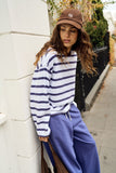 Ceres Life - Beau Long Sleeve Slouchy Tee - White/Polo/Choc Stripe