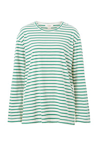 Ceres Life - Longline Step Hem L/S Tee - Vanilla/Fern Green Stripe