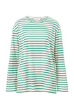 Ceres Life - Longline Step Hem L/S Tee - Vanilla/Fern Green Stripe