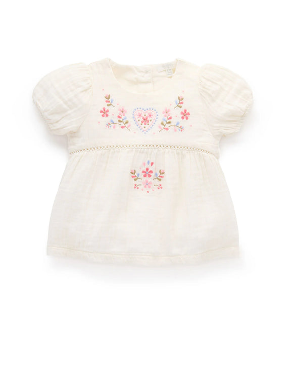 Purebaby - Embroidered Top - Cloud