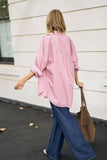 Ceres Life - Peta Oversized Shirt - Pink/Clay Stripe