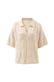Ceres Life - Demi Diamond Knit Collared Tee - Ecru