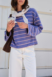 Ceres Life - Beau Long Sleeve Slouchy Tee - Washed Navy / Pink Clay