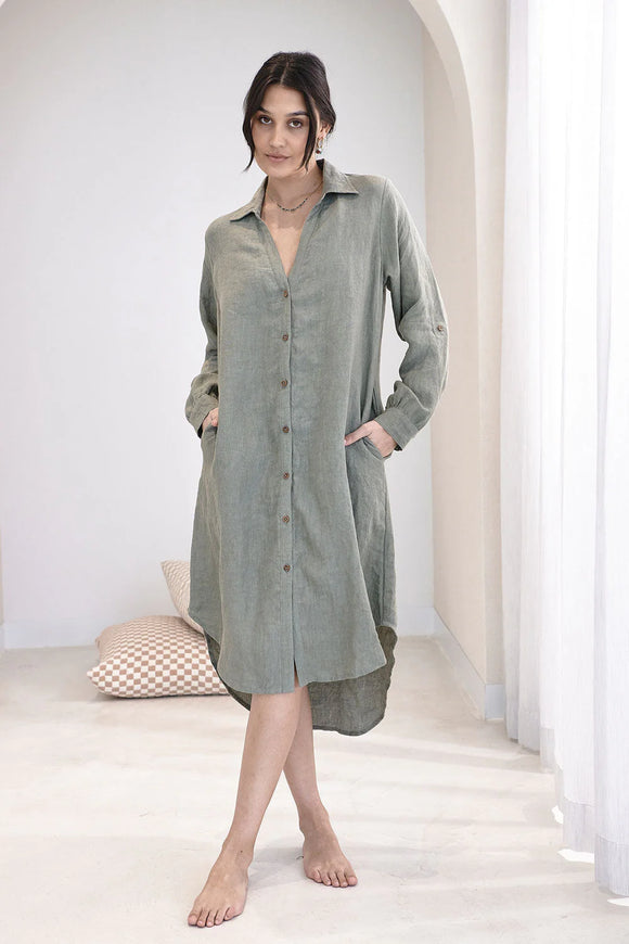Eadie Lifestyle - Fundamental Linen Shirt Dress - Pistachio