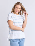 Foxwood - Allison Stripe Tee - White/ Sky Blue Stripe