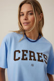 Ceres Life - Stevie Slouchy Tee - Powder Blue/ Chocolate Varsity