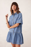 Ceres Life - Short Sleeve Tiered Pocket Shirt Dress - Vintage Blue
