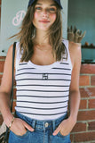 Ceres Life - Contour Rib Scoop Neck Tank - White/Navy Monogram