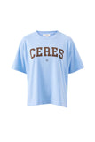 Ceres Life - Stevie Slouchy Tee - Powder Blue/ Chocolate Varsity