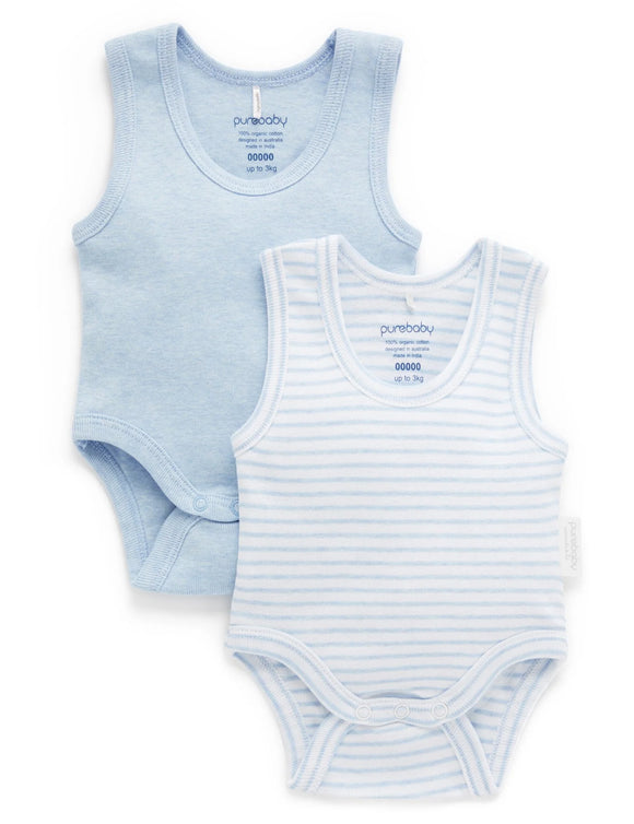 Purebaby - Rib Bodysuit 2 Pack - Pale Blue