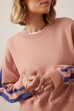Ceres Life - Sasha Sporty Slouchy Crew - Pink Clay Washed Navy Side Stripe