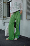 Ceres Life - Gigi Wide Leg Terry Trackpant - Pistachio Washed Navy Side Stripe
