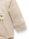 Purebaby - Almond Melange Appliqué Bodysuit - Sheep