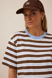 Ceres Life - Stevie Slouchy Tee - Cocoa / Sky Blue Stripe
