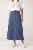 Ceres Life - Patch Pocket Denim Midi Skirt - Fresh Indigo