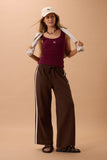 Ceres Life - Gigi Wide Leg Terry Trackpant - Chocolate Side Stripe