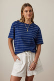 Ceres Life - Stevie Slouchy Tee - Prussian Blue/Milk Stripe