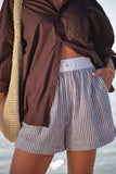 Ceres Life - Mila Shorts - Brown White Small Stripe
