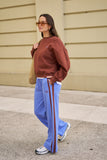 Ceres Life - Gigi Wide Leg Terry Trackpant - Vintage Blue Mixed Side Stripe
