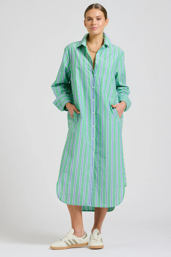 Shirty - The Andrea Shirtdress - Green & Blue Stripe