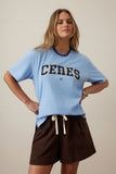 Ceres Life - Stevie Slouchy Tee - Powder Blue/ Chocolate Varsity