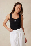 Ceres Life - Contour Rib Scoop Neck Tank - Black/White Monogram