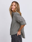 Foxwood - Ramona Crop Shirt - Charcoal & White Stripe